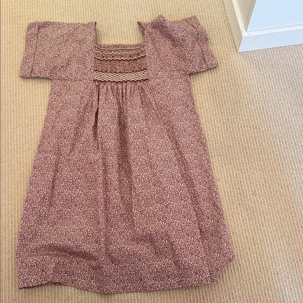 Bonpoint Mauve Floral Smocked Bodice Dress
